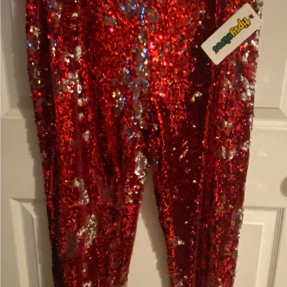 Tipsy Elves Sparkling Red and Silver Reversible Sequin Leggjngs